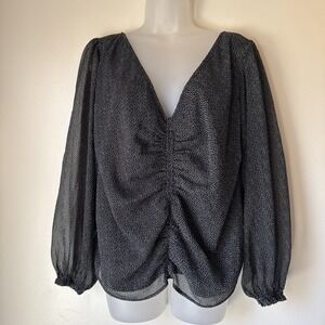 Abercrombie & Fitch Babydoll Top Tie Front Top Black Sheer Polka Dot Womens XL